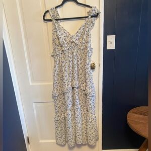 ARULA Blue and White Floral Tiered Maxi Dress